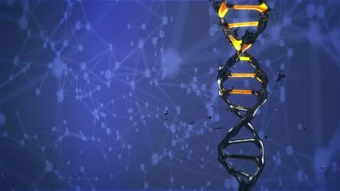 DNA molecule is destroyed and mutates rotating Stock Illustration