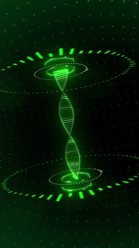 DNA Molecule Green Helix Strand and a Visual Audio Spectrum Equalizer Stock Footage 317308327