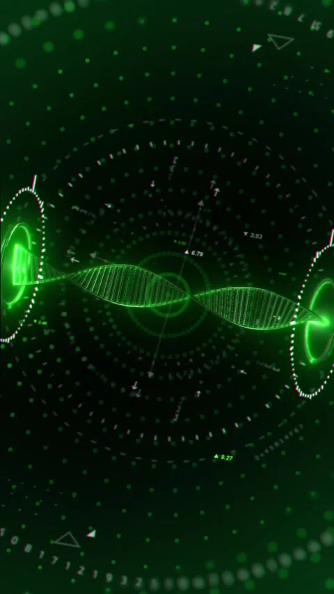 DNA Molecule Green Helix Strand and a Visual Audio Spectrum Equalizer Stock Footage 317456181