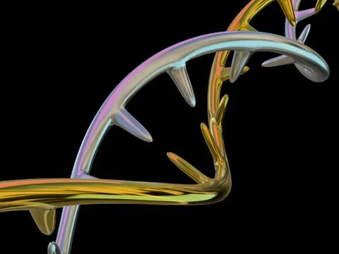 DNA molecule is located in front of a black background. Abstract collage. 3D Ilustração Stock