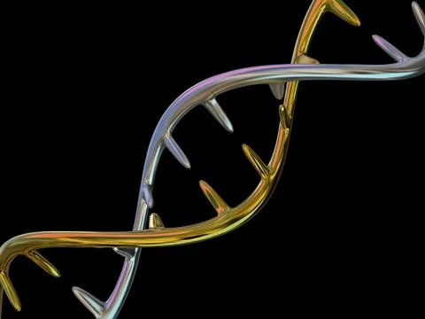 DNA molecule is located in front of a black background. Abstract collage. 3D Ilustração Stock