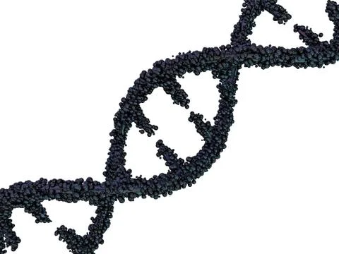 DNA molecule is located in front of a white background. Abstract collage. 3D Stock Illustration