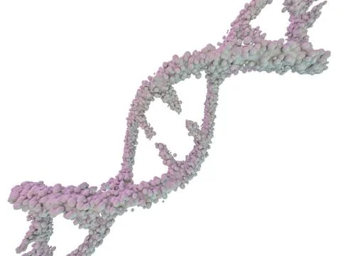 DNA molecule is located in front of a white background. Abstract collage. 3D Stock Illustration