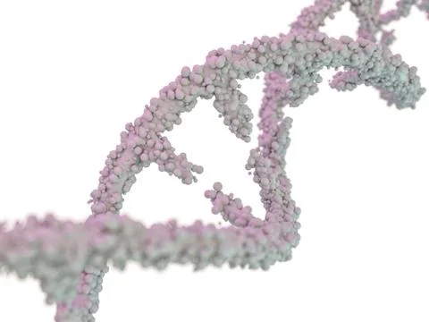 DNA molecule is located in front of a white background. Abstract collage. 3D Stock Illustration