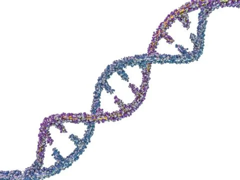 DNA molecule is located in front of a white background. Abstract collage. 3D Ilustração Stock