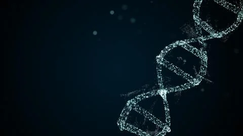 DNA molecule sequence of abstract particles on blue space background. Stock Illustration
