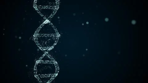 DNA molecule sequence of abstract particles on blue space background. イラスト素材