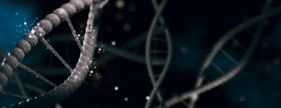 DNA molecule spiral structures dark background. Biology, science and medical tec Stock Illustration