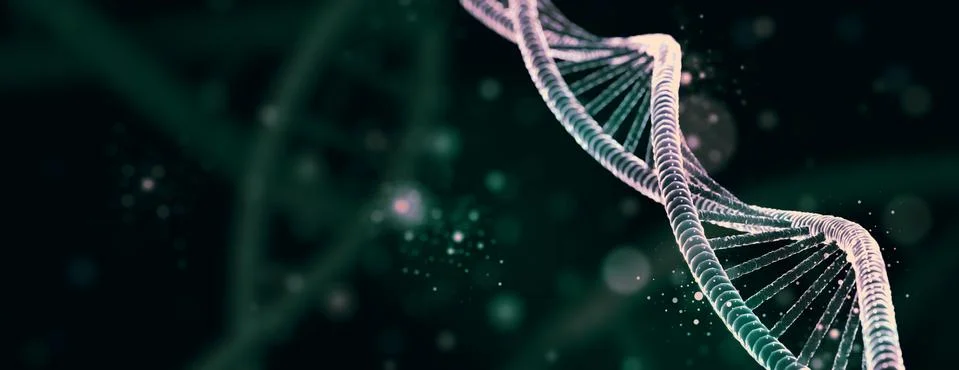 DNA molecule spiral structures dark background. Biology, science and medical tec Stock Illustration