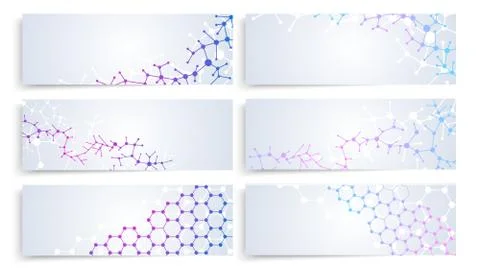 Dna molecule structure, brain cells connection. Vector chemistry medical banners Stock Illustration