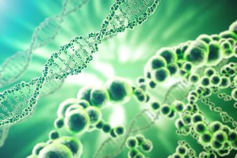 DNA molecule, structure. Close-up of concept human genome. 3d rendering Medicine Stock Illustration