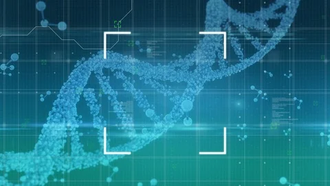 DNA with molecules and data on a blue ba... | Stock Video | Pond5