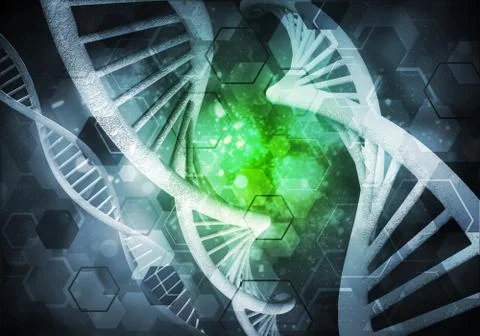 DNA molecules background, 3D rendering 스톡 일러스트
