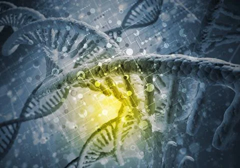 DNA molecules background Background image with DNA molecule research conce... Foto stock