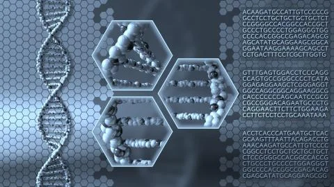 DNA molecules blue background. Genetic research, medical laboratory or molecular Stock Illustration