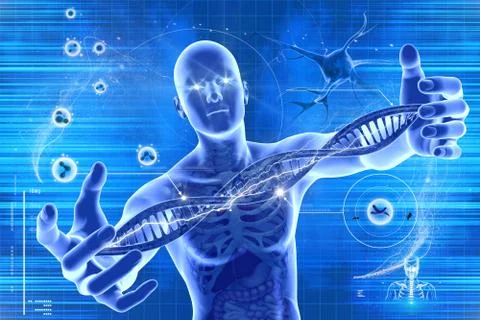 Dna molecules, cell and men Stock Illustration