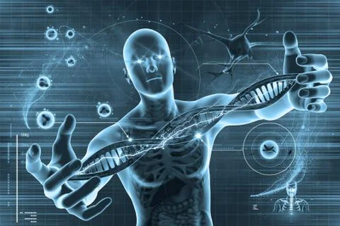 Dna molecules, cell and men Stock Illustration