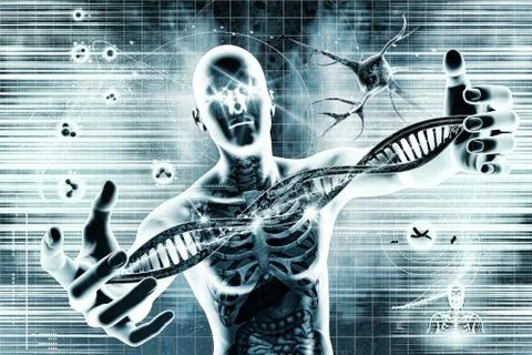 Dna molecules, cell and men Stock Illustration