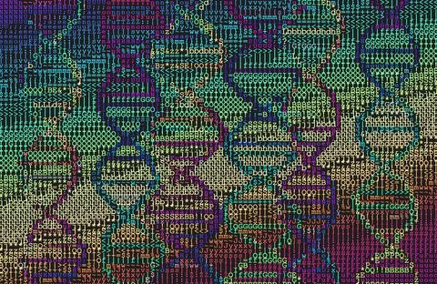 DNA molecules from numbers, artificial life concept, computer generated 스톡 일러스트