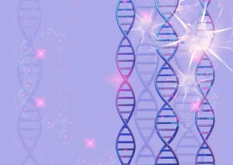 DNA molecules structures on violet background. Science and Technology, 3d render Stock Illustration