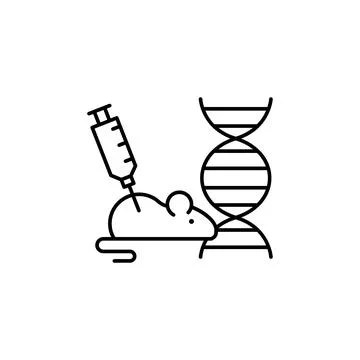 DNA, mouse, injection icon. Simple line, outline vector of gene modification Illustrazione stock