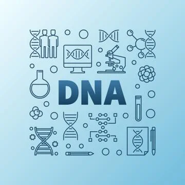 DNA or Deoxyribonucleic acid vector blue line illustration Stock Illustration