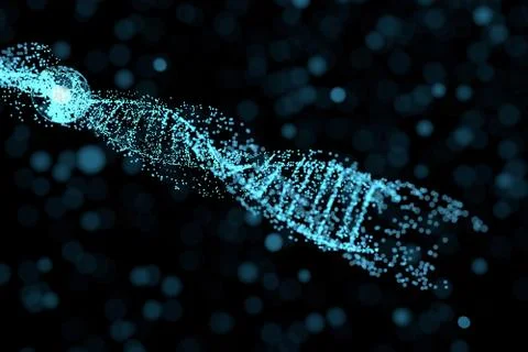 DNA particles and diffused glowing lines, 3d rendering. イラスト素材