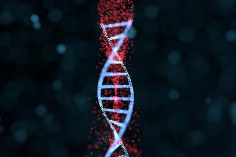 DNA particles and diffused glowing lines, 3d rendering. Stock Illustration
