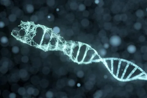 DNA particles and diffused glowing lines, 3d rendering. イラスト素材