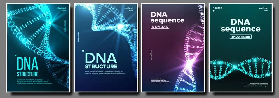 Dna Poster Set Vector. Biochemistry Flyer. Evolution Symbol. Healthy Chromosome Stockillustratie