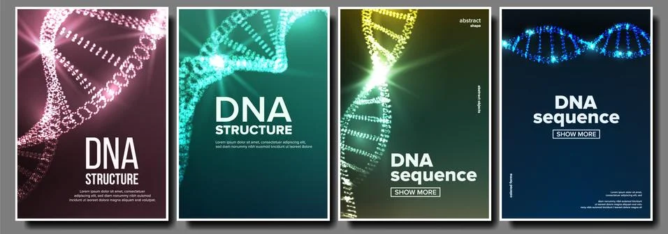 Dna Poster Set Vector. Genetic Molecule. Abstract Helix. Clone Atom. Mutation Stock Illustration