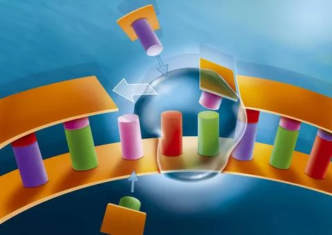  DNA REPLICATION Illustration of the second stage of DNA replication. From... Stock Photos