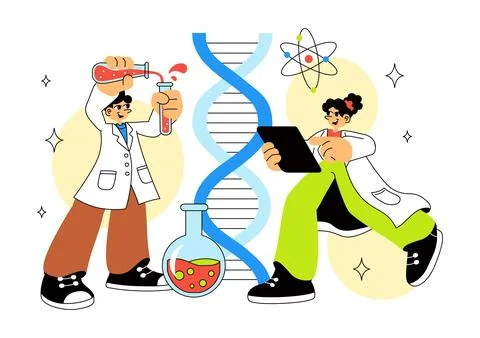 DNA Research Laboratory Illustration Featuring Blood Test and Nanotech Lab .. Illustrazione stock