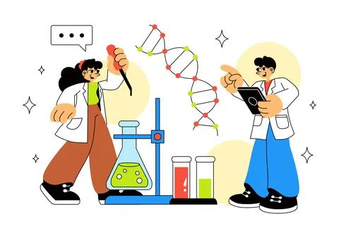 DNA Research Laboratory Illustration Featuring Blood Test and Nanotech Lab .. Illustrazione stock