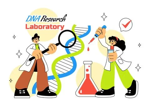 DNA Research Laboratory Illustration Featuring Blood Test and Nanotech Lab .. Illustrazione stock