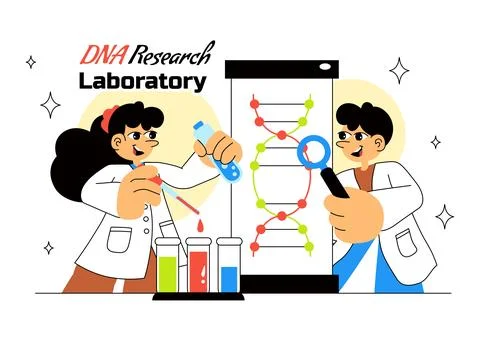 DNA Research Laboratory Illustration Featuring Blood Test and Nanotech Lab .. Illustrazione stock