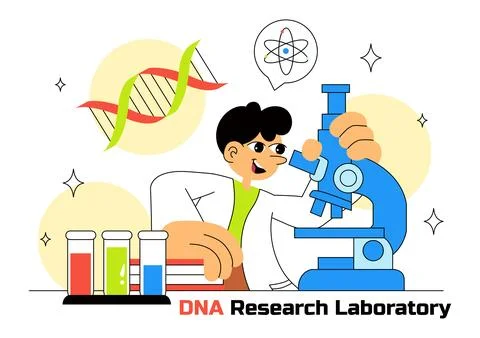 DNA Research Laboratory Illustration Featuring Blood Test and Nanotech Lab .. Illustrazione stock