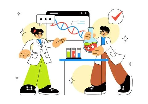 DNA Research Laboratory Illustration Featuring Blood Test and Nanotech Lab .. Illustrazione stock
