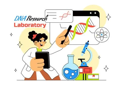 DNA Research Laboratory Illustration Featuring Blood Test and Nanotech Lab .. Illustrazione stock