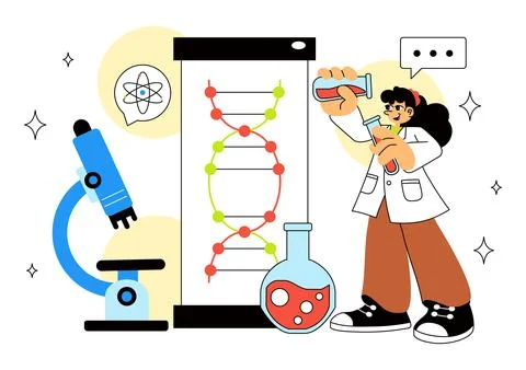 DNA Research Laboratory Illustration Featuring Blood Test and Nanotech Lab .. Illustrazione stock