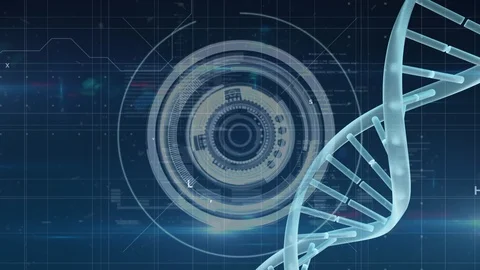 DNA rotating against a camera lens in background Stock-Footage 104941527