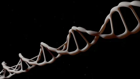 DNA. Rotating DNA. Genetic engineering scientific concept. The flying particles Video stock 76847532