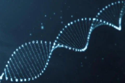 DNA rotation from hexadecimal code 3d illustration Stockfoto's