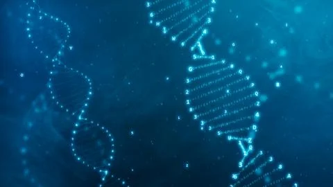 DNA rotation from hexadecimal code 3d illustration Stockfoto's