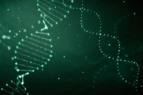 DNA rotation from hexadecimal code 3d illustration Stockfoto's