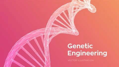 DNA sequence. Abstract 3d polygonal wireframe DNA molecules structure mesh. D Illustrazione stock