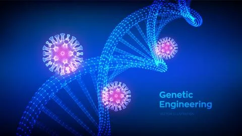 DNA sequence and COVID-19 infection virus cells. Coronavirus 2019-nCov. Abstr Stock Illustration