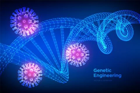 DNA sequence and COVID-19 infection virus cells. Coronavirus 2019-nCov. Abstr Stock Illustration