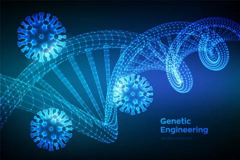 DNA sequence and COVID-19 infection virus cells. Coronavirus 2019-nCov. Abstr Stock Illustration