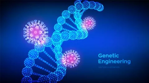 DNA sequence and COVID-19 infection virus cells. Coronavirus 2019-nCov. Abstr Stock Illustration
